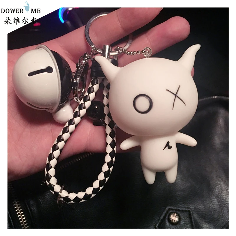 

Animal Keychain 2 Color OX Cartoon Doll Key Chains Fur Pompons Keyring Chaveiro Small Bell Porte Clef Pompom Keychain Bag Charm