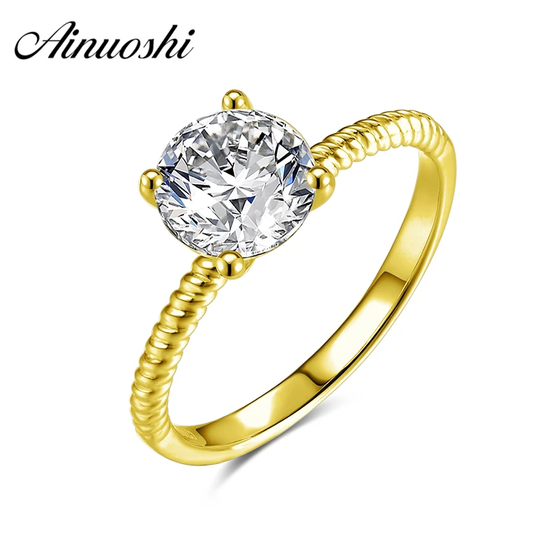 

AINUOSHI 10k Solid Yellow Gold Women Engagement Rings 1.25 ct Round Cut Solitaire Simulated Diamond Fashion Women Wedding Ring