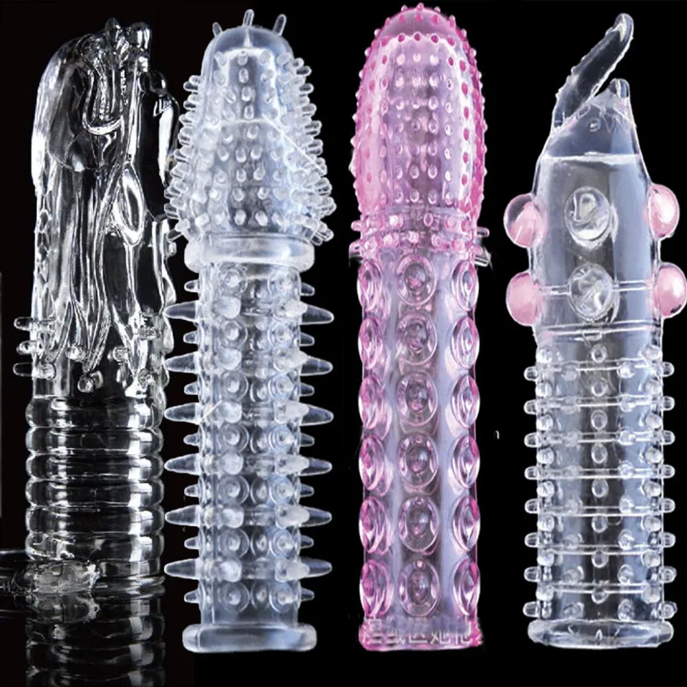 

Reusable bold condoms vibrator Sleeve lasting cock Ring Penis Delay Impotence Erection thorn dot G spot Cover for Sex Adult Men