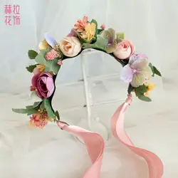 Бесплатная доставка электричество для взрослых и детей гирлянда цветок связать Ткань банта art обруч невесты головной убор цветок