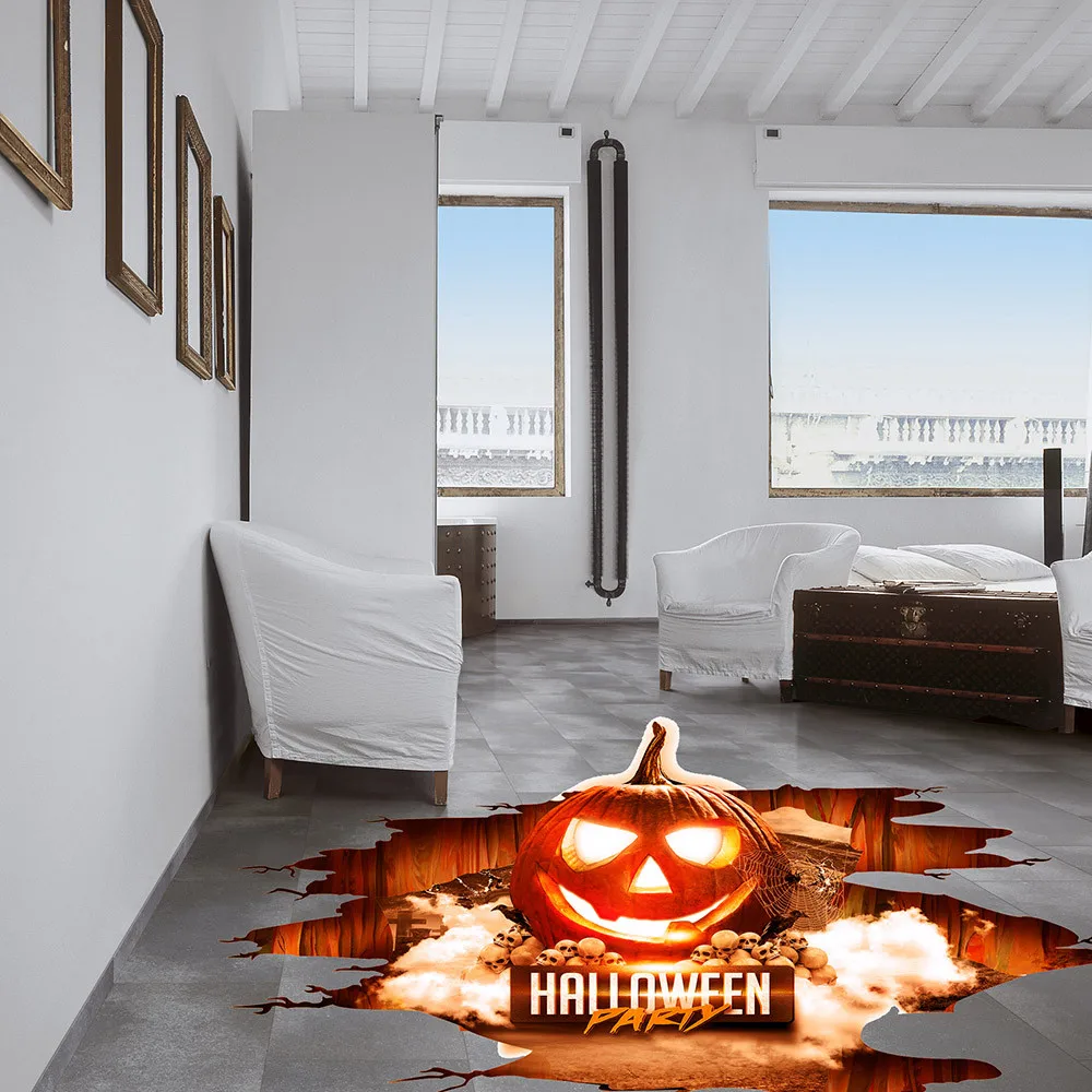 Happy Halloween 3D Pumpkin Floor Stickers Home Household Room Wall