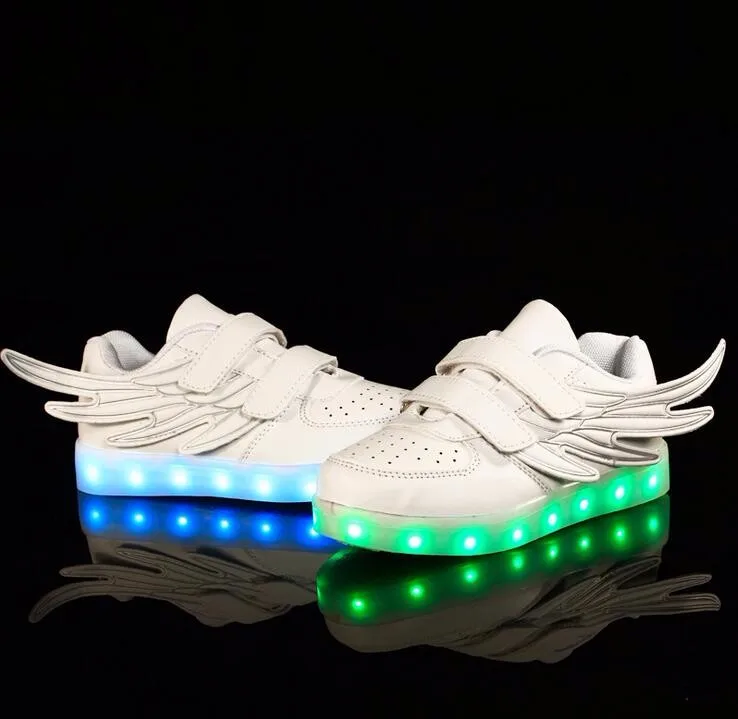 Детская обувь с подсветкой Детская освещения обувь USB зарядка обувь Размер 25-36 мальчики девочки крылья модные кроссовки