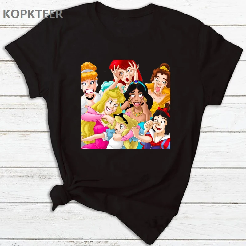 Camiseta Mujer Harajuku черная футболка женская одежда забавная Милая принцесса Графический футболки Ulzzang топы Футболка женская уличная одежда