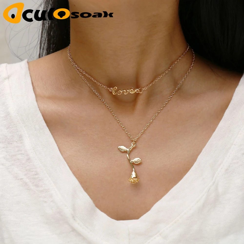 

Bohemian LOVE Letter Women Necklaces 2018 New Double Layer Pendant Necklace For Lover Sexy Bijoux Fashion Jewelry Drop shipping