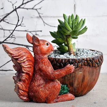

DIY Squirrel Flowerpot Planter Resin Vases Hole Flower Plant Succulents Container Bonsai Home Table Garden Decoration Ornament
