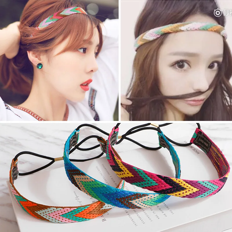 

Ethnic Boho Embroidery Headbands For Girls Women Vintage Hair Accessories Braid Elastic Hairband Bohemian Rubber Headband
