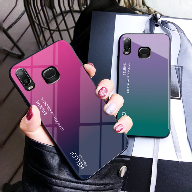 

For Samsung Galaxy A6S G6200 Case Luxury Tempered Glass Silicone Frame Fashion Gradient Protective Back Cover For Galaxy A6S