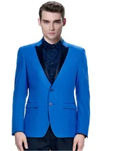 Custom Made Royal Blue Groom Tuxedos Black Lapel Blazer Slim Fit Mens Wedding Prom Party Suits