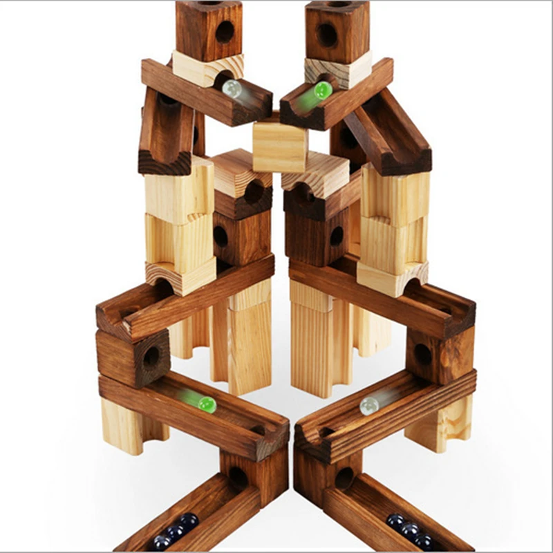 

Onshine Wooden Toy Children 45PCS Of Wood Pipe Building Blocks Assembled Ball Combination Puzzle Building Blocks DIY Marbles