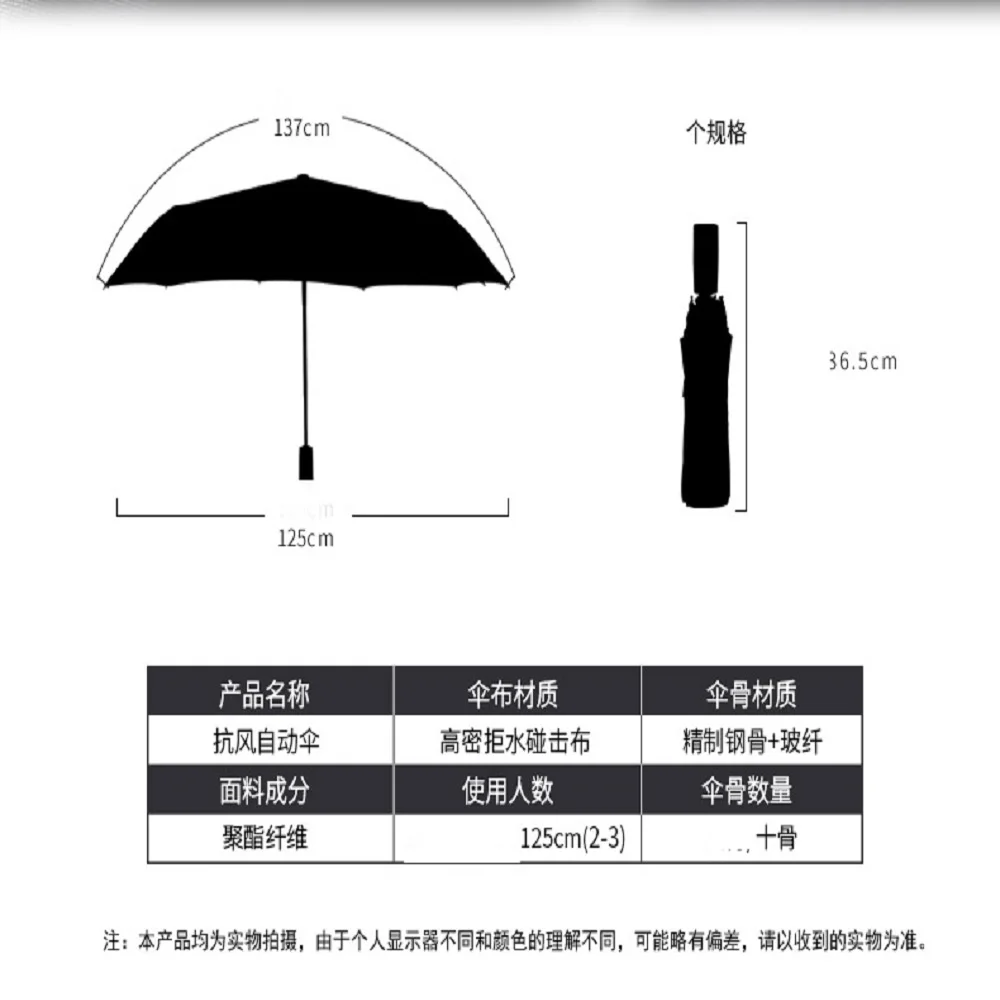 

Umbrella three folds fully automatic open UV protection 10 bones large 105 cm umbrella face and 125 cm umbrella face