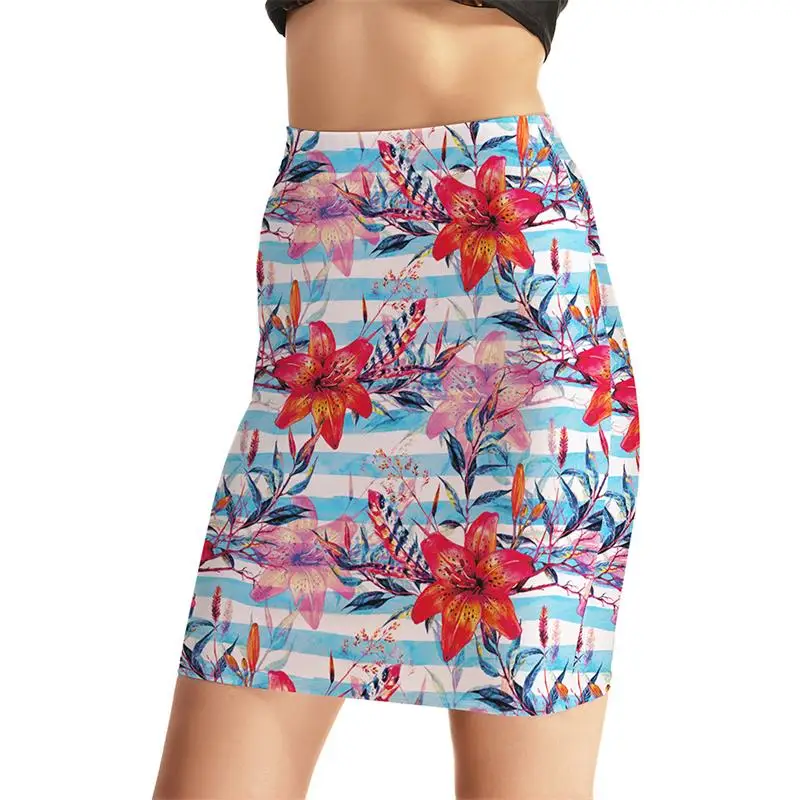 Red Flowers Women Sexy High Waist Skirts Tennis Bowling Skirts Slim Hip