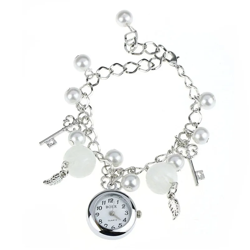 Винтажные модные женские часы-браслет с жемчугом и сердечком, стразы, кварцевые часы, модные элегантные женские часы