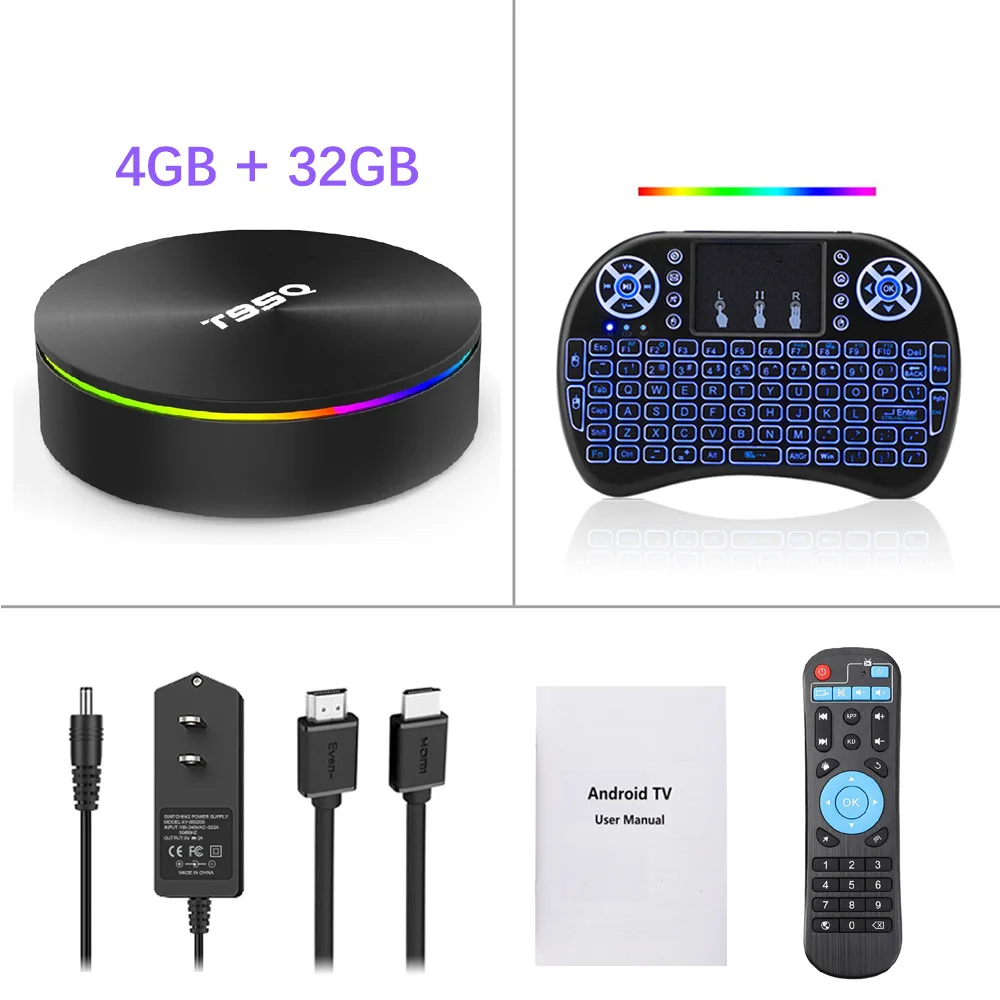 T95Q 4K Smart tv BOX Android tv Box Android 9,0 Android Box 4 Гб ОЗУ 32 Гб 64 Гб ПЗУ Amlogic S905X2 2,4 и 5G wifi BT4.1 USB 3,0 H.265 - Цвет: 4G32G add backlit i8