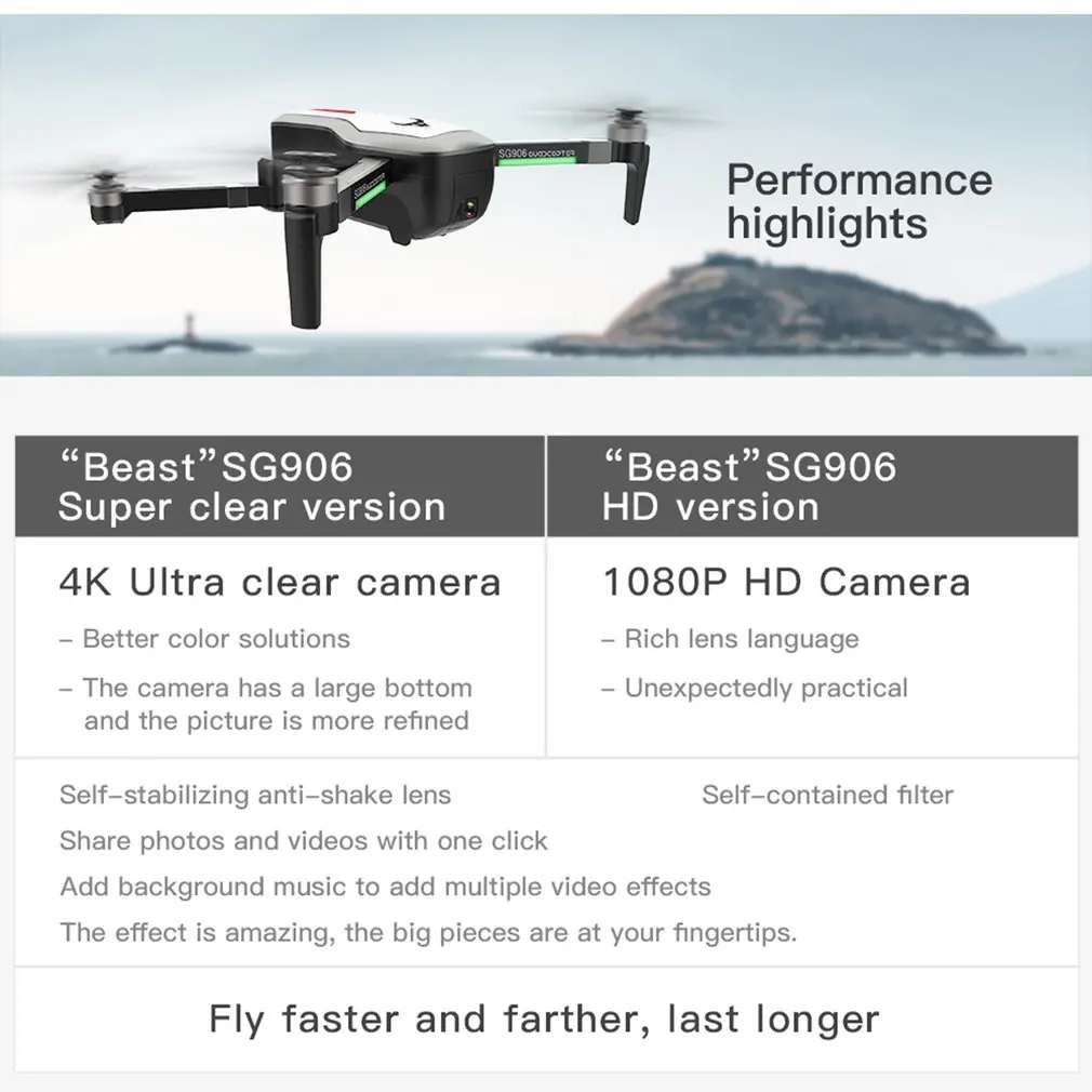 SG906 Drones Ultra HD 4 K 1080 P Cámara 5G WIFI FPV con Selfie plegable RC Drone Quadcopter RTF Drone GPS