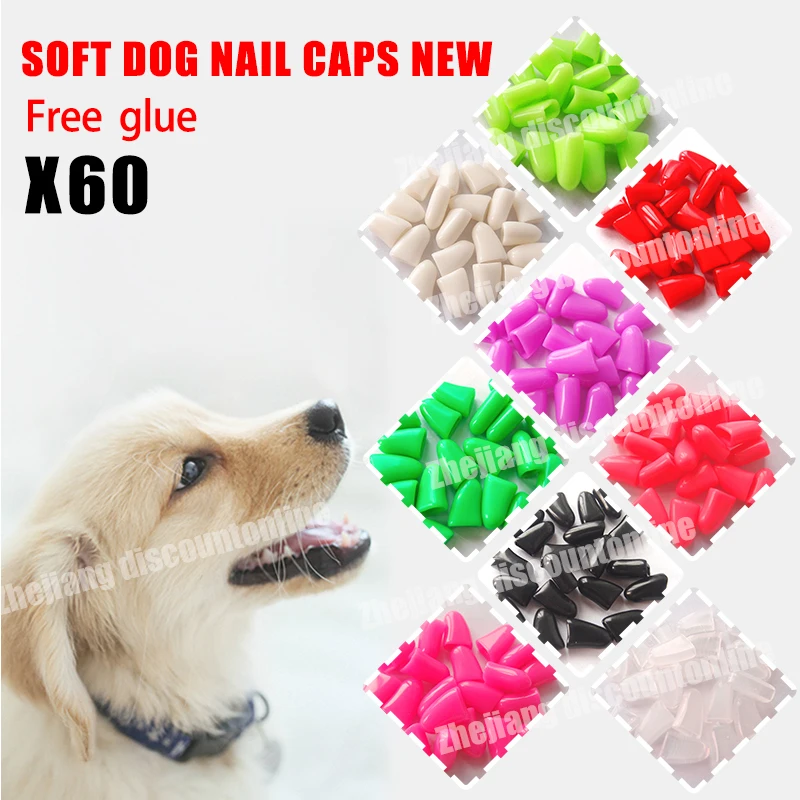 Free Shipping 60 pcs/lot Pet Dog Nail Caps dog Soft Paw Caps 6size xs s