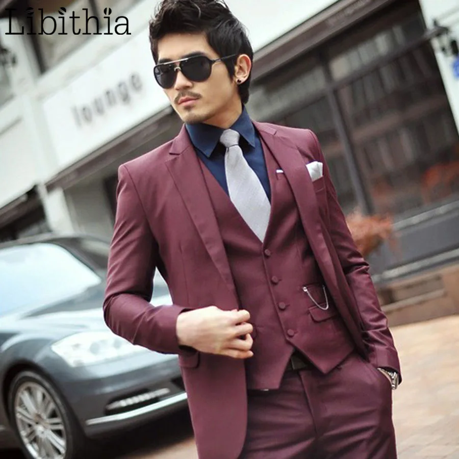 Bouton Hommes Formelle Smoking Wine Red Slim Pantalon Vêtements Blazer Costume Costumes Rouge Un Masculino Cravate Vin Homme S313 Fit De Mariage veste pg7xEwtq