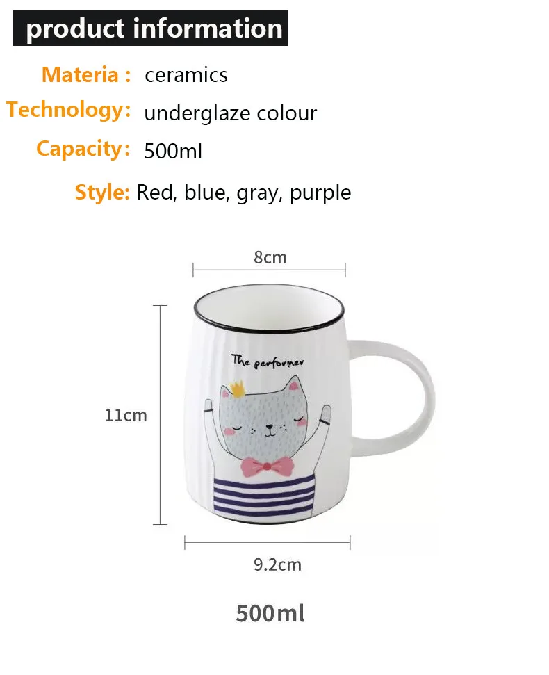 HOMIE lovely  Cat animal Cup Coffee Mug Large 500ml With lid Mugs creative Drinkware Tea milk Cup Novelty Newlywed couple01_