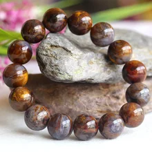 Натуральный коричневый Золотой питерсайт стрейч Мужской стрейч отделка браслет Круглый с большими бусинами 14 мм