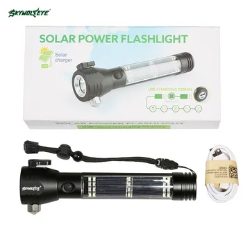 

SKYWOLFEYE LED Solar Power Flashlights Torch Self-Defense USB Power Bank Hammer Knife Outdoor Self Secure Camping with Compass