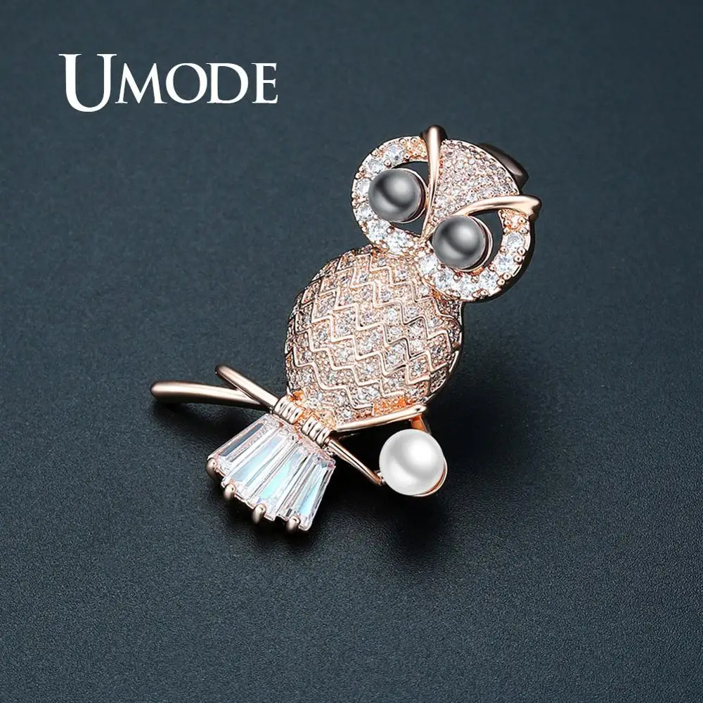 

UMODE Vintage Pearl Owl Brooches for Women Rose Gold Color Pearl Pins Suit Accessories Fashion Wedding Jewelry Party UX0014C