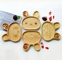 2016 mode Cartoon Kaninchen Holz Platte Mit Unterteilt Tablett Vorspeise Platte 3 Fach Teller Für Kind Obst 20*20*6,2 cm