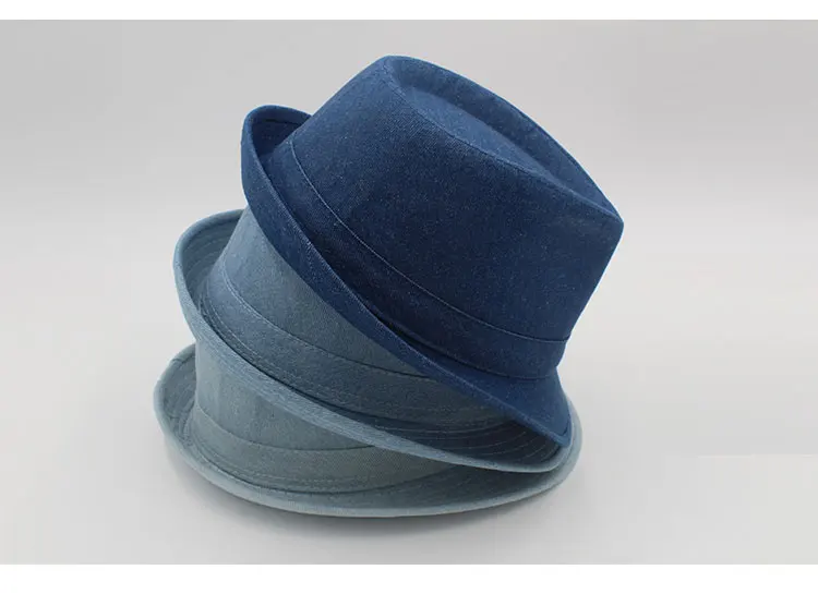 Women Men's Classic  Structured Gangster Trilby Fedora Hat mens panama men fedora hat denim (8)