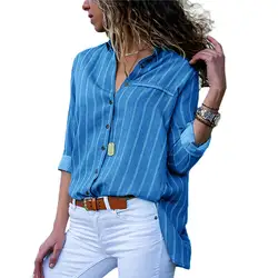 Популярные женские осенние Рубашки в полоску с v-образным вырезом и длинными рукавами, свободные повседневные кардиганы, топы 19ING