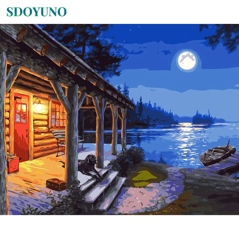 

SDOYUNO 60x75cm Framed oil Painting By Numbers Landscape DIY Digital Painting Wall Art For Gift Coloring Numbers on canvas