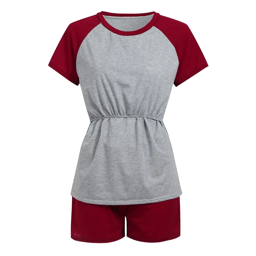 Пижамный комплект для кормящих женщин, элегантная повседневная свободная футболка с коротким рукавом для кормления, Одежда для беременных размера плюс 19Feb13