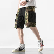 Лоскутное Камуфляж Свободные Мужские шорты Карго Лето г. эластичный пояс для мужчин модные повседневное мульти карман Военная униформа