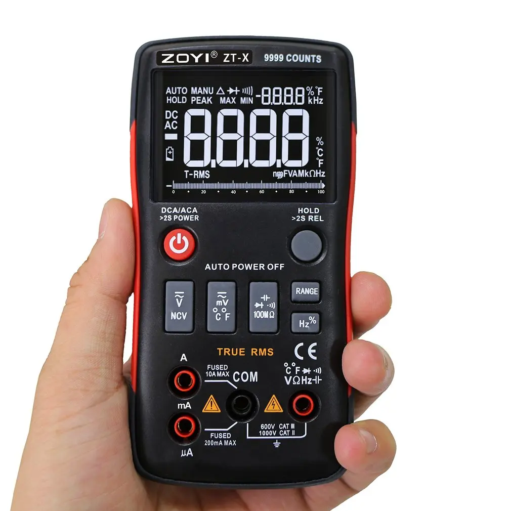 

ZT-X Digital Multimeter9999 Counts Auto Range True RMS AC/DC Volt Amp Ohm Capacitance Duty Cycle NCV Diode Temperature Tester