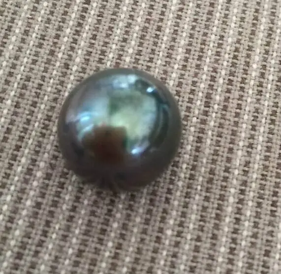 

super huge 14-15mm round south sea black green pearl half drilled