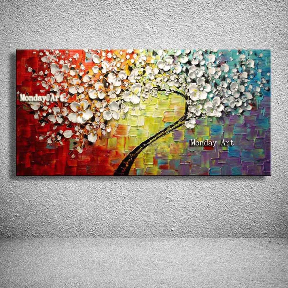 Large handmade Thick Textured picture HandPainted Palette Knife Flower Oil Painting Canvas Wall Art For Living Room Artwork