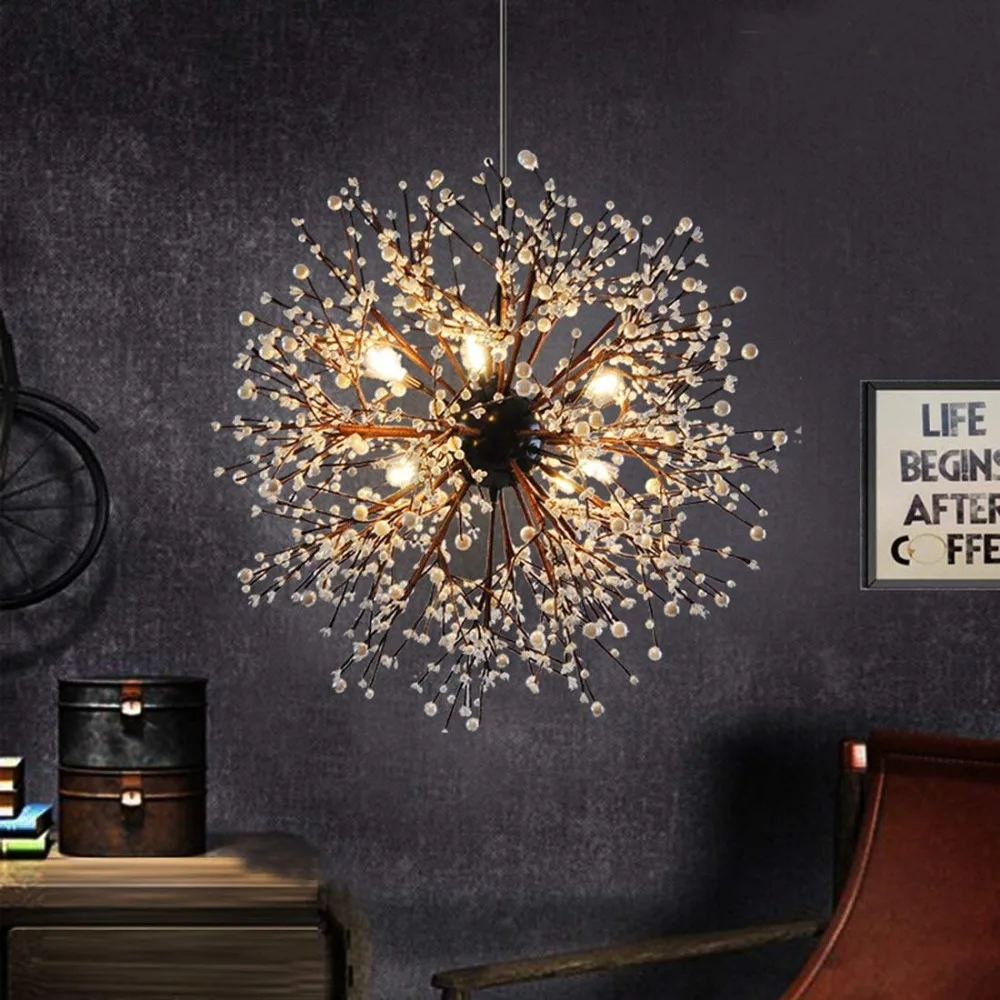

Nordic retro creative Dandelion Chandeliers Firework Vintage Iron snowflake Ceiling Light living room bedroom hanglamp Fixtures
