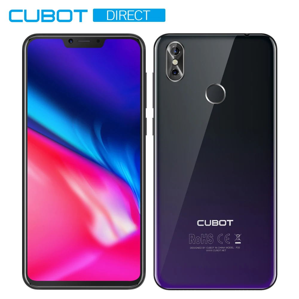 

Cubot P20 Rear Dual Camera 20MP 4000mAh 19:9 6.18" 2246*1080 FHD+Notch Screen 4GB+64GB Android 8.0 MT6750T Octa-Core 4G LTE