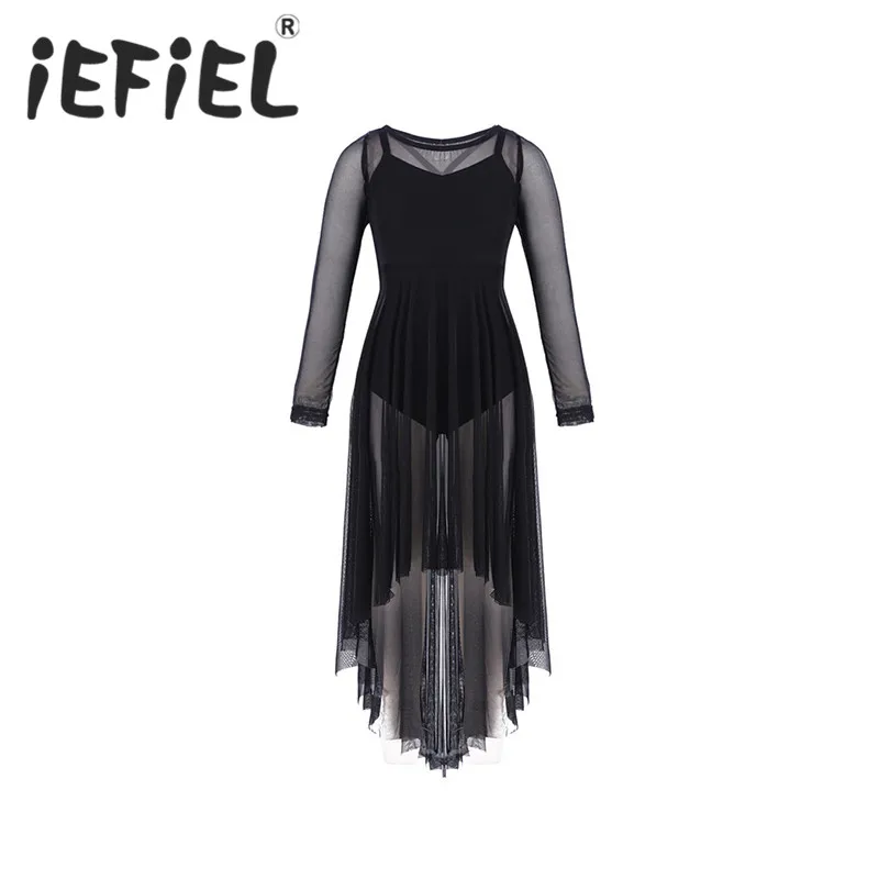 

iEFiEL Kids Girls Long Sleeve High-low Hem Ballet Dance Dress for Celebration of Spirit Praise Lyrical Dancewear Performance