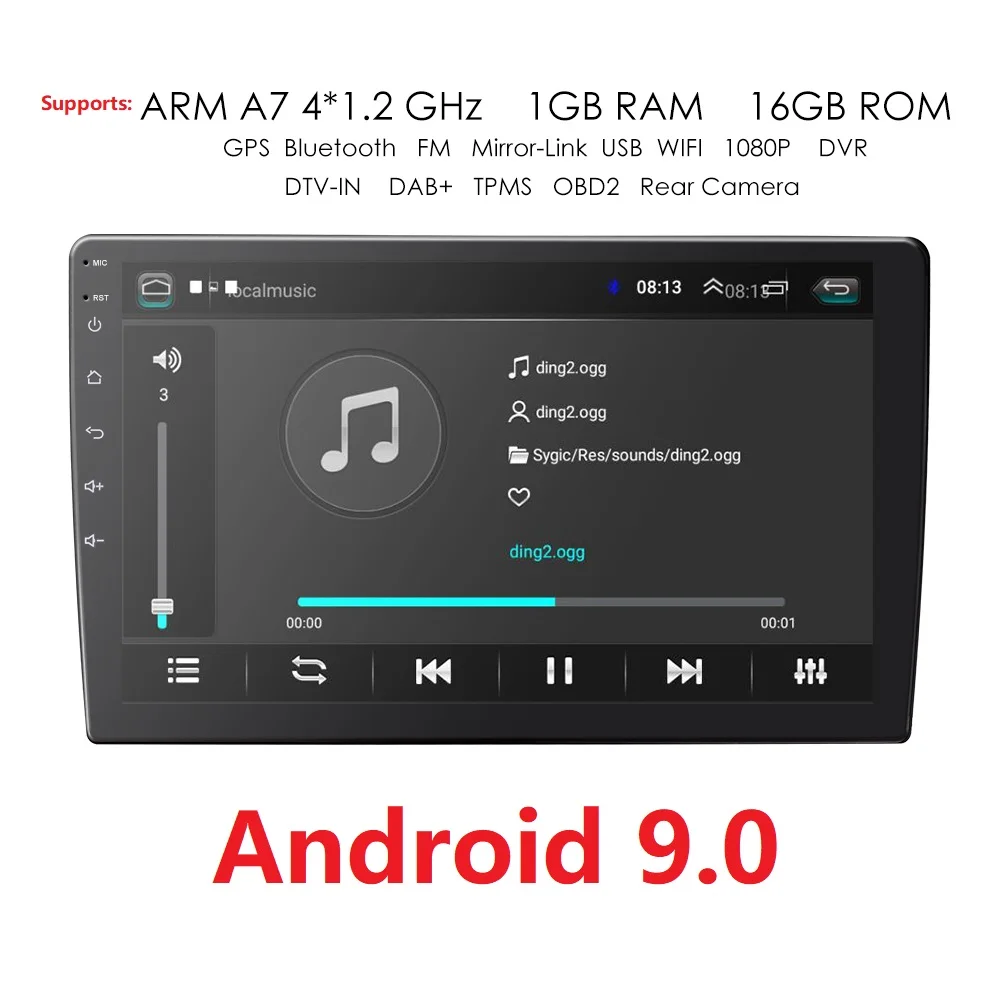 Tanie 1 9 10 cala Android 9.0 samochodowa radiowa nawigacja gps multimedialny odtwarzacz DVD Bluetooth WIFI MirrorLink OBD2 Universal 2Din Radio samochodowe