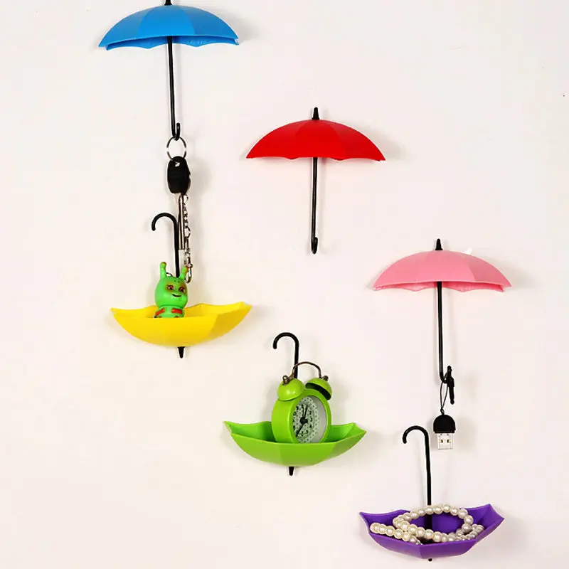 1 set/3pcs Colorful Creative Umbrella Design Hooks Stick Wall Hangers