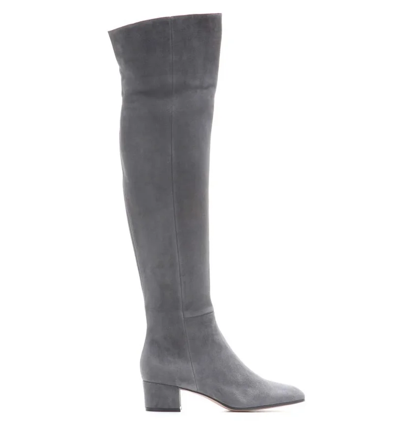 FACNDINLL/зимние сапоги; замшевые сапоги до бедра; пикантные модные сапоги выше колена; женская обувь на высоком каблуке; Цвет Черный; botas mujer - Цвет: Light gray