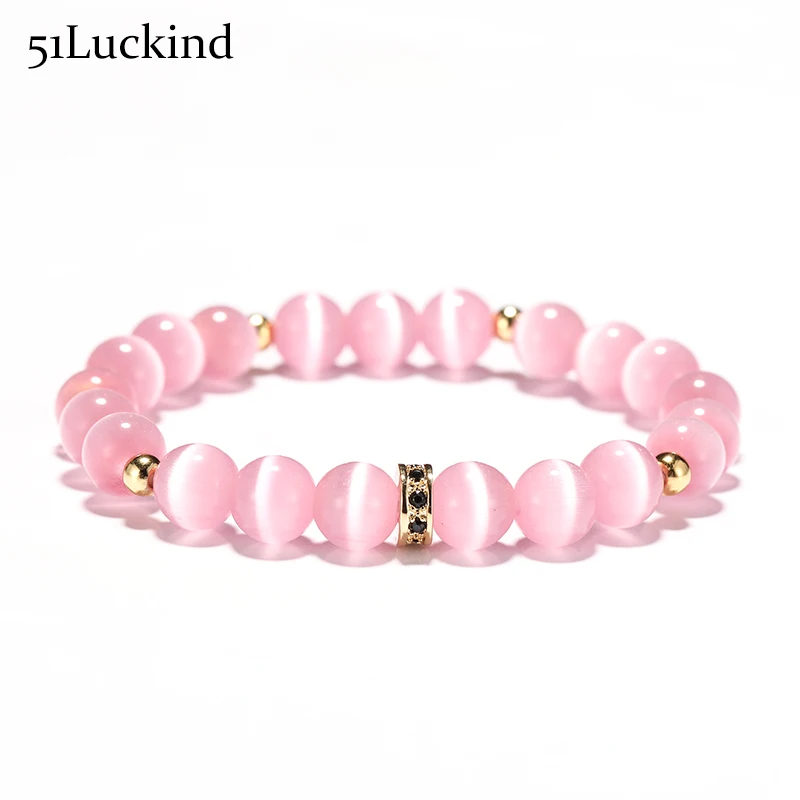 Fashion Blue Pink Clear Moonstone Bracelet Gold Color CZ Paved Natual Stone Opal Braclet For Women Girls Hand Jewelry Bijoux | Украшения и