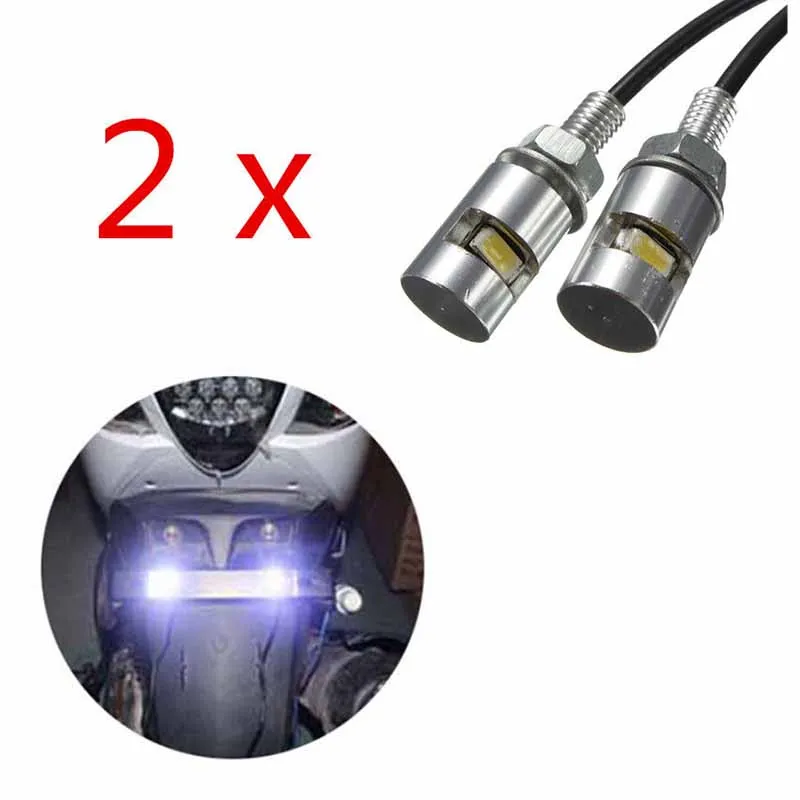 2pcs/set 12V LED Motorcycle Car License Plate Screw Bolt Light Lamp Bulb Chrome