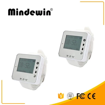 

Mindewin Fashion Type 433MHz Wireless Calling System 2pcs Watch Wrist Receiver Call Pager for Restaurant Bank Equipment