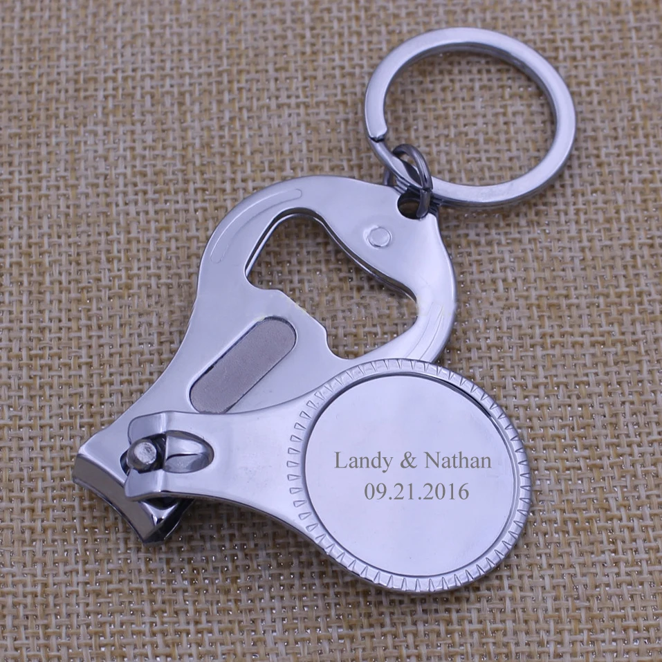 

100Pcs Personalized Wedding Souvenir For Guests Customized Party Favor Nail Clipper Bottle Wine Opener Keychain Gift With Box