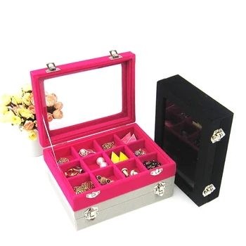 

Velvet Glass Jewelry Display Box 20*15*4.5cm Jewelry Tray Holder Casket Storage Organizer 2017 Earrings Ring Box