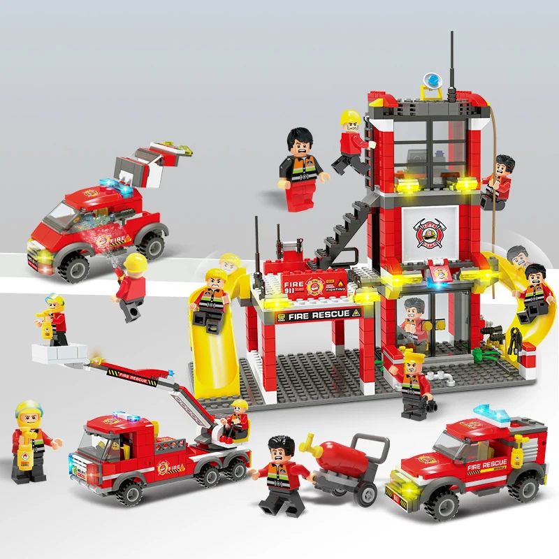 

WANMUXING Fire Truck Put Blocks Baby Puzzle Toys for Boys With slide Toys in Small Particles Put Tongther Building legoinger