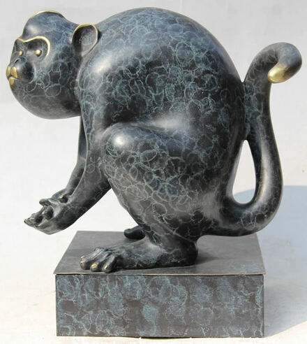 

JP S0522 14" Old Chinese Pure Bronze Zodiac Year Golden Monkey Abstract Statue Sculpture