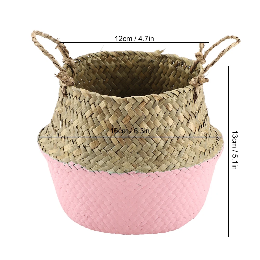 Складной натуральный водоросли Плетеный органайзер для хранения одежды цветочный горшок корзина - Цвет: Розовый