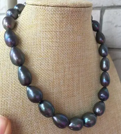 

huge 10-11mm tahitian baroque black green pearl necklace 18inch