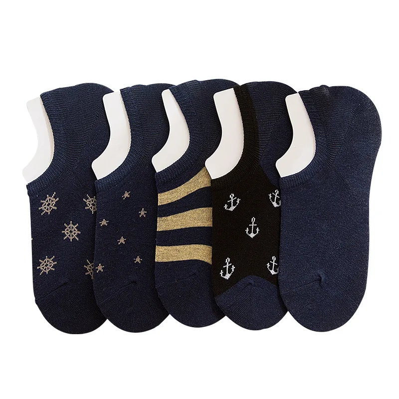 

Sea boat logo pattern men's boat socks spring and summer autumn cotton casual socks fashion silicone non-slip men's socks