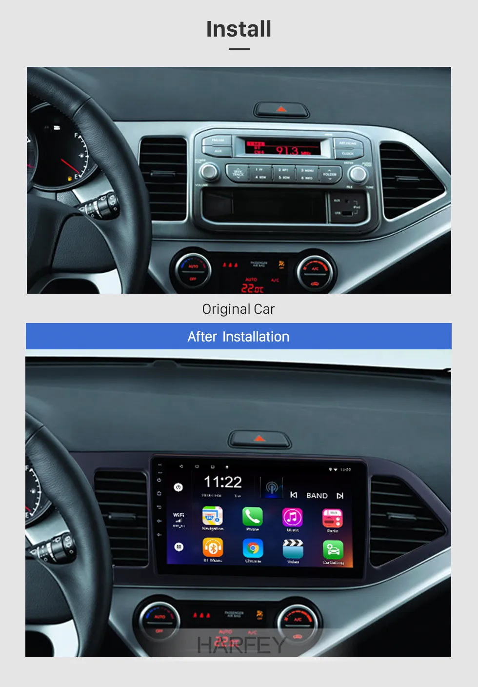 Sale Harfey 9 Inch Android 8.1 Car Head Unit Radio Player GPS Navi For 2011-2014 KIA PICANTO Morning Support Steering Wheel Control 2